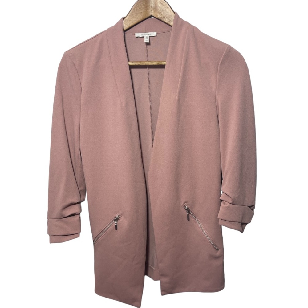 Maurices blazer size xs disty rose pink ruched sleeves zipper open front